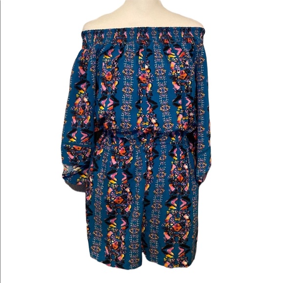 XHILARATION printed off shoulder romper - Picture 1 of 7